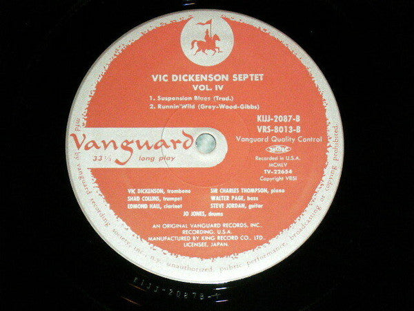 Vic Dickenson Septet - Vic Dickenson Septet Volume 4 (Vinyl, LP, Album, Reissue, Mono) Very Good Plus (VG+) / Very Good Plus (VG+)