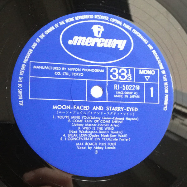 Max Roach Plus Four - Moon Faced And Starry Eyed (Vinyl, LP, Album, Reissue, Mono) Very Good (VG) / Very Good Plus (VG+)