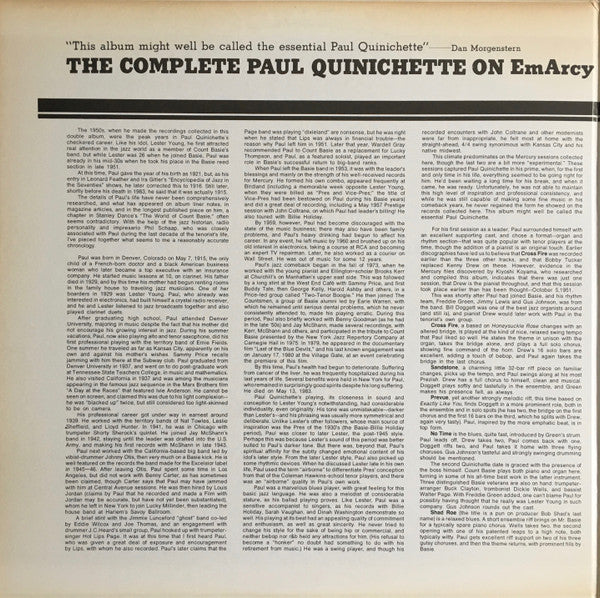 Paul Quinichette - The Complete Paul Quinichette On EmArcy (2xVinyl, LP, Compilation, Mono) Very Good Plus (VG+) / Very Good Plus (VG+)