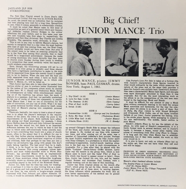 Junior Mance Trio - Big Chief! (Vinyl, LP, Reissue, Stereo) Near Mint (NM or M-) / Near Mint (NM or M-)