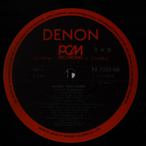 Tommy Flanagan - Alone Too Long (Vinyl, LP, Album, Promo) Near Mint (NM or M-) / Very Good Plus (VG+)