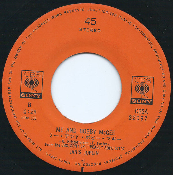 Janis Joplin - Move Over (Vinyl, 7", Single, 45 RPM) Very Good Plus (VG+) / Very Good Plus (VG+)