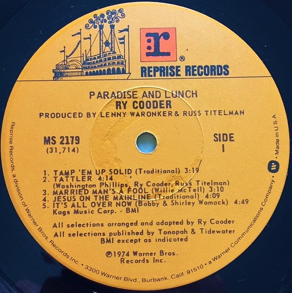 Ry Cooder - Paradise And Lunch (Vinyl, LP, Album, Reissue)