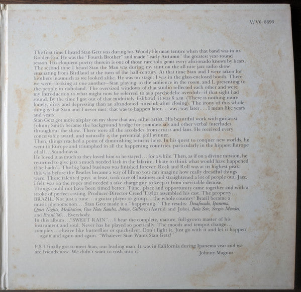 Stan Getz - Sweet Rain (Vinyl, LP, Album, Stereo) Good Plus (G+) / Very Good (VG)