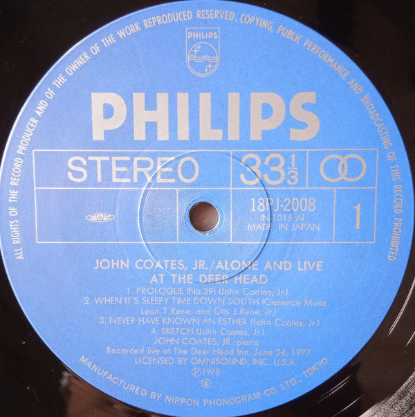 John Coates, Jr - Alone And Live At The Deer Head (Vinyl, LP, Album) Very Good Plus (VG+) / Very Good (VG)