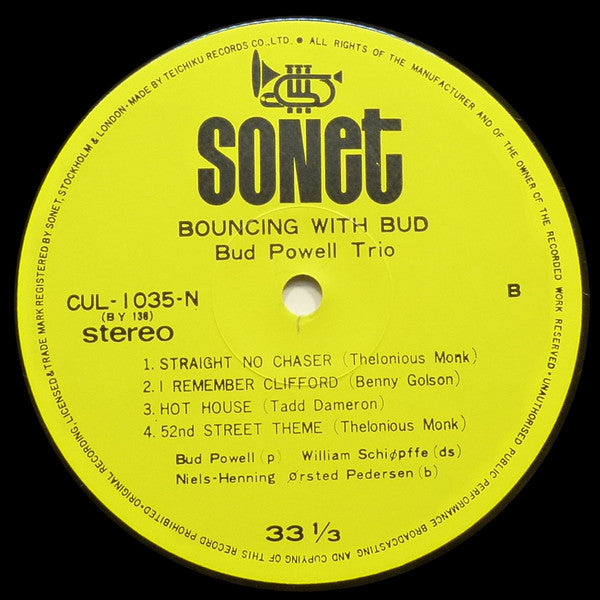 The Bud Powell Trio - Bouncing With Bud (Vinyl, LP, Album, Reissue, Stereo) Very Good Plus (VG+) / Very Good Plus (VG+)