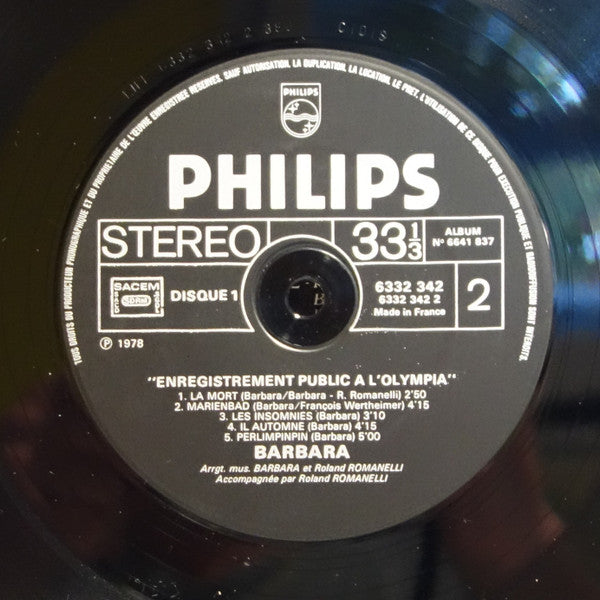 Barbara (5) - Les Insomnies / Enregistrement Public A L'Olympia (2xVinyl, LP, Album, Reissue) Very Good (VG) / Good Plus (G+)