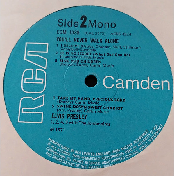 Elvis Presley - You'll Never Walk Alone (Vinyl, LP, Album, Compilation, Mono) Very Good Plus (VG+) / Very Good Plus (VG+)