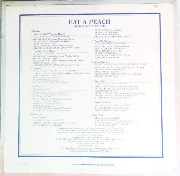 The Allman Brothers Band - Eat A Peach (2xVinyl, LP, Album) Very Good (VG) / Very Good (VG)