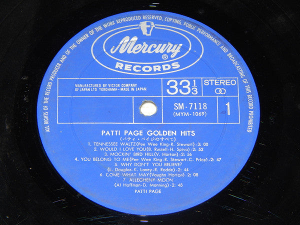 Patti Page - Patti Page Golden Hits (Vinyl, LP, Compilation, Stereo) Very Good Plus (VG+) / Very Good (VG)