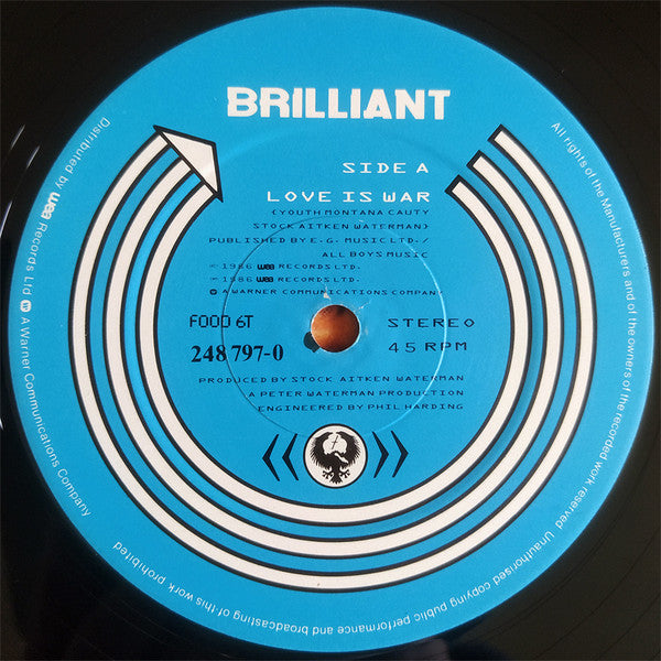 Brilliant - Love Is War (Vinyl, 12", 45 RPM, Single, Stereo) Very Good Plus (VG+) / Very Good Plus (VG+)