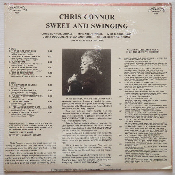 Chris Connor - Sweet And Swinging (Vinyl, LP, Album, Stereo) Very Good (VG) / Very Good (VG)