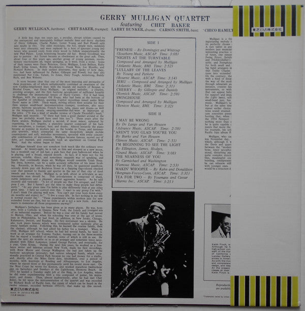 Gerry Mulligan Quartet - Pacific Jazz (Vinyl, LP, Album) Very Good Plus (VG+) / Good Plus (G+)