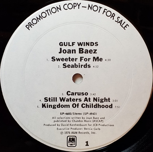 Joan Baez - Gulf Winds (Vinyl, LP, Album, Promo) Very Good (VG) / Good (G)