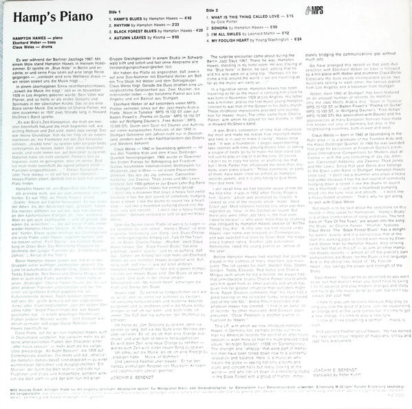 Hampton Hawes - Hamp's Piano (Vinyl, LP, Album, Reissue) Very Good Plus (VG+) / Very Good (VG)