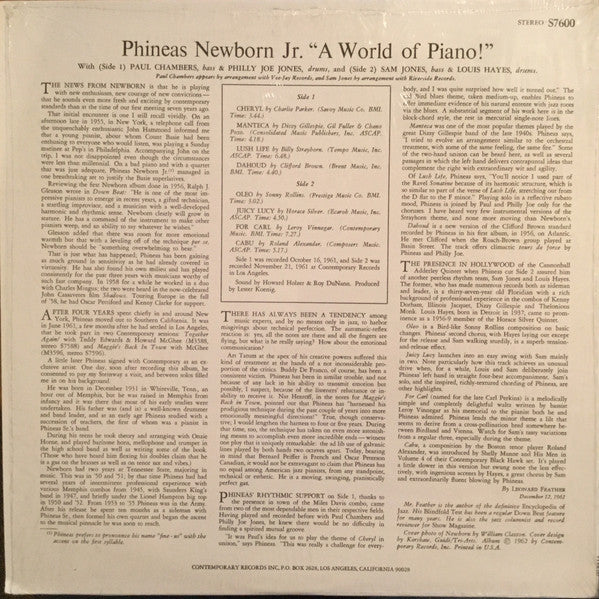 Phineas Newborn Jr. - A World Of Piano! (Vinyl, LP, Album, Reissue, Stereo) Near Mint (NM or M-) / Very Good Plus (VG+)