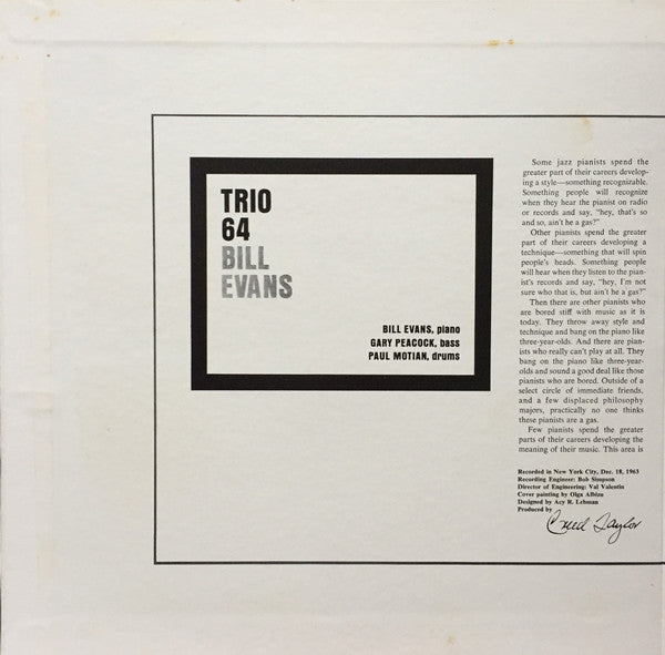 Bill Evans - Trio 64 (Vinyl, LP, Album, Reissue, Stereo) Very Good Plus (VG+) / Very Good Plus (VG+)