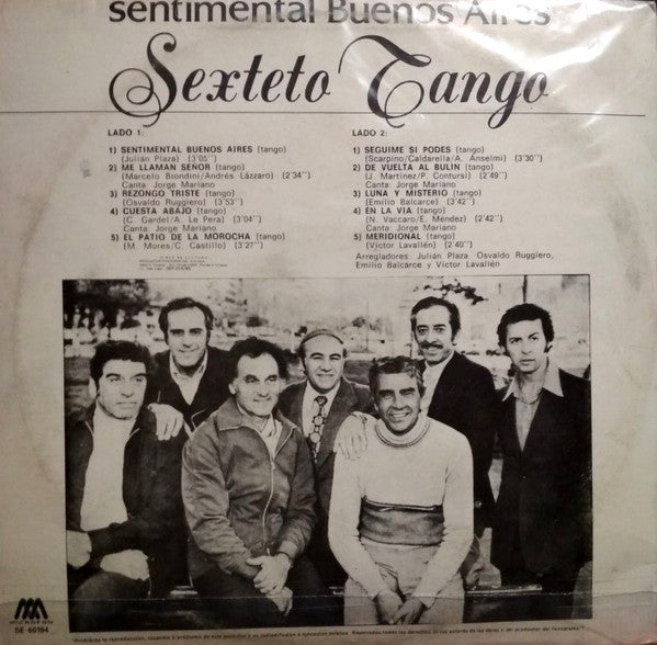 Sexteto Tango - Sentimental Buenos Aires (Vinyl, LP, Album) Very Good Plus (VG+) / Good Plus (G+)
