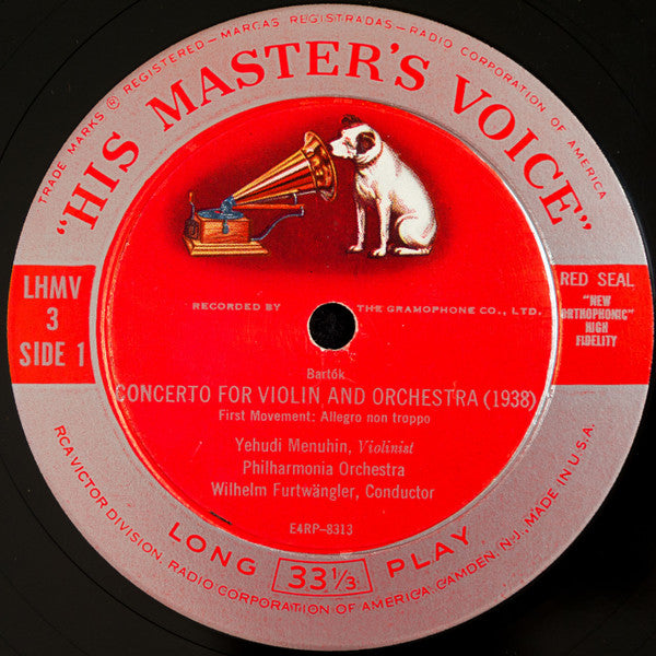 Yehudi Menuhin - Bartók Violin Concerto (Vinyl, LP, Album) Very Good Plus (VG+) / Good (G)
