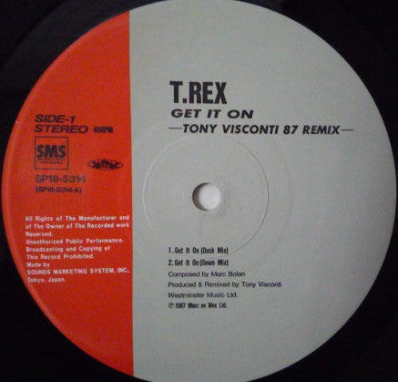 T. Rex - Get It On (Tony Visconti 87 Remix) (Vinyl, 12", 45 RPM, Single) Very Good Plus (VG+) / Very Good Plus (VG+)