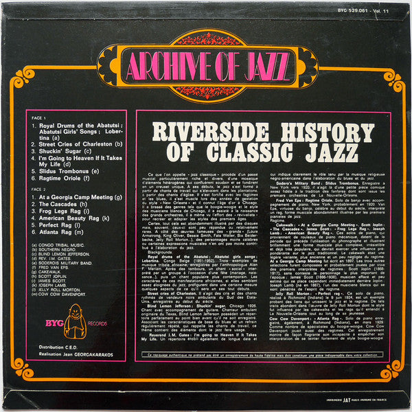 Various - Archive Of Jazz Volume 11 - Riverside History Of Classic Jazz (Vinyl, LP, Compilation, Reissue, Mono) Very Good Plus (VG+) / Near Mint (NM or M-)
