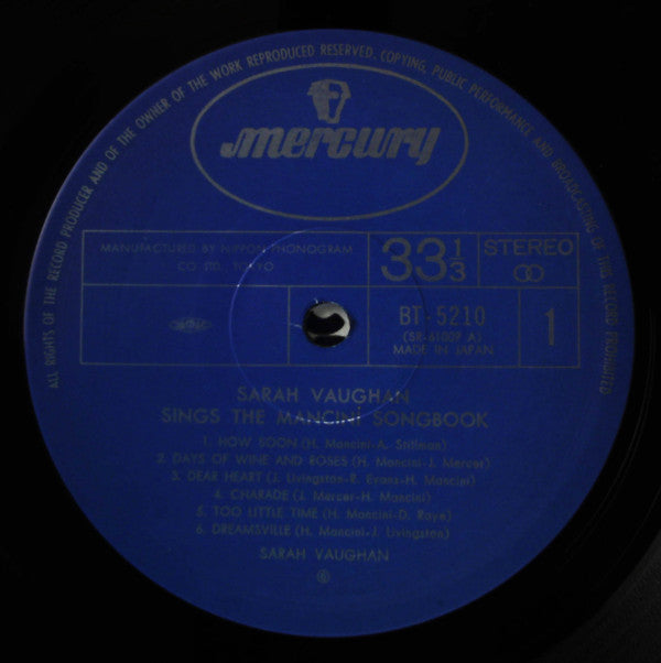 Sarah Vaughan - Sings The Mancini Songbook (Vinyl, LP, Album) Very Good Plus (VG+) / Very Good Plus (VG+)