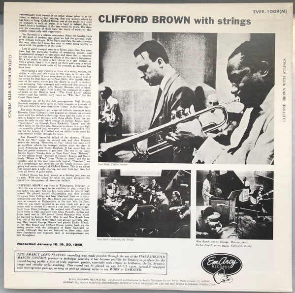 Clifford Brown - Clifford Brown With Strings (Vinyl, LP, Album, Mono) Very Good Plus (VG+) / Very Good (VG)