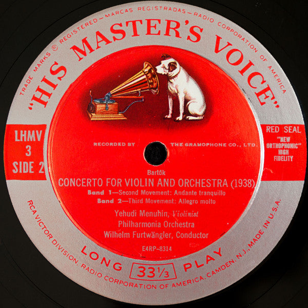Yehudi Menuhin - Bartók Violin Concerto (Vinyl, LP, Album) Very Good Plus (VG+) / Good (G)
