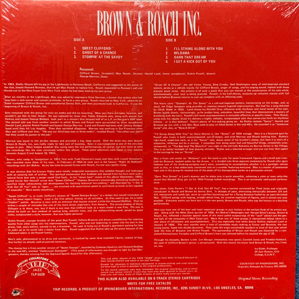 Clifford Brown And Max Roach - Brown & Roach Inc. - 1954 (Vinyl, LP, Album, Reissue, Repress, Mono) Very Good (VG) / Good (G)