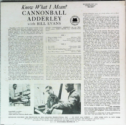 Cannonball Adderley - Know What I Mean? (Vinyl, LP, Album, Reissue, Test Pressing, White Label, Stereo) Very Good Plus (VG+) / Good Plus (G+)