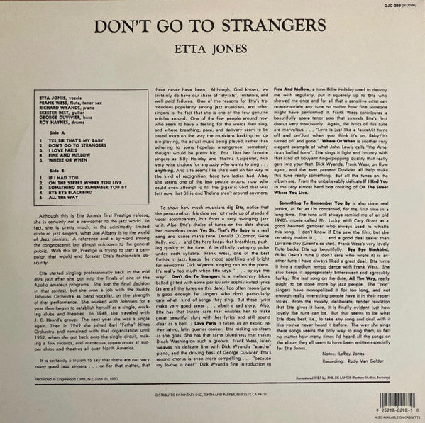 Etta Jones - Don't Go To Strangers (Vinyl, LP, Album, Reissue, Remastered, Stereo) Very Good (VG) / Very Good Plus (VG+)