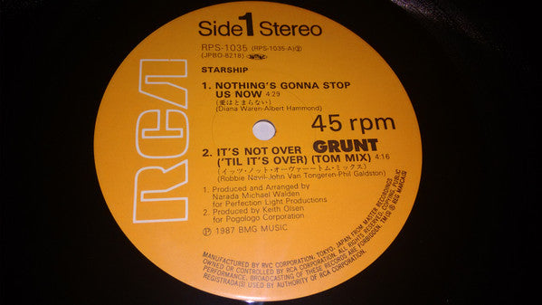 Starship (2) - Nothing's Gonna Stop Us Now (Vinyl, 12", 45 RPM, Single) Very Good (VG) / Very Good (VG)