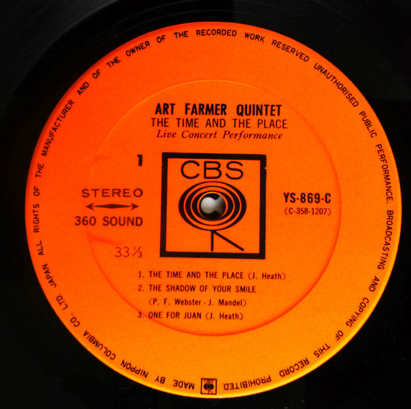 Art Farmer Quintet - The Time And The Place (Vinyl, LP, Album, Stereo) Good Plus (G+) / Good (G)