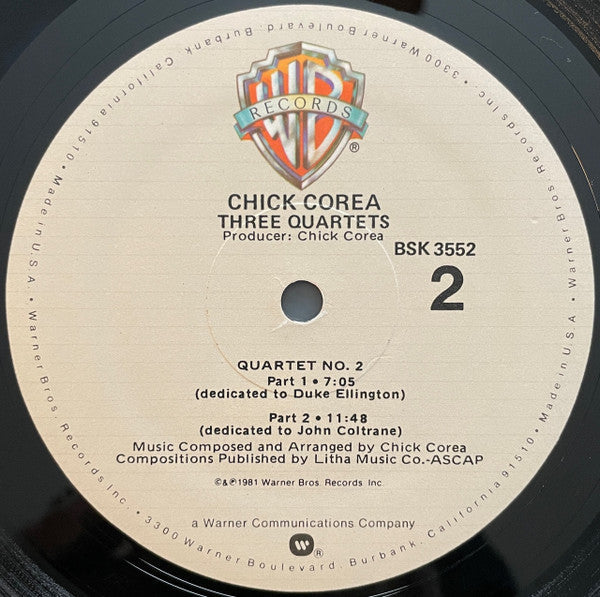 Chick Corea - Three Quartets (Vinyl, LP, Album)