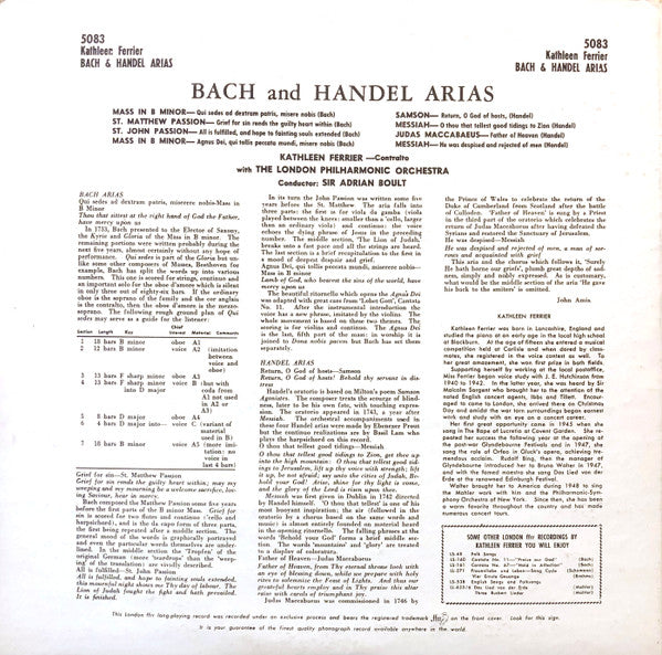 Kathleen Ferrier - A Recital Of Bach And Handel Arias (Vinyl, LP, Reissue, Mono) Good Plus (G+) / Good Plus (G+)