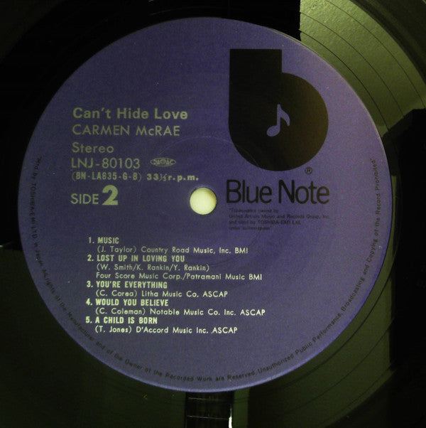 Carmen McRae - Can't Hide Love (Vinyl, LP, Album, Stereo) Very Good Plus (VG+) / Very Good (VG)