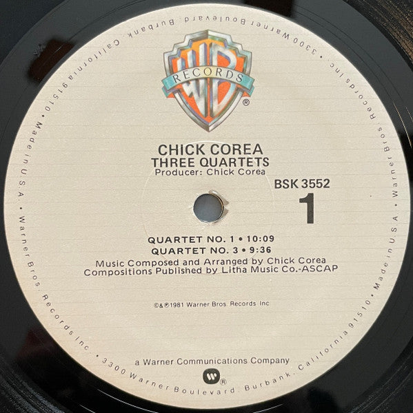 Chick Corea - Three Quartets (Vinyl, LP, Album, Stereo) Very Good (VG) / Very Good Plus (VG+)