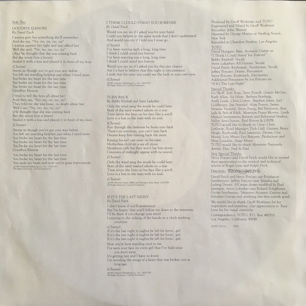 Toto - Turn Back (Vinyl, LP, Album) Very Good (VG) / Very Good Plus (VG+)
