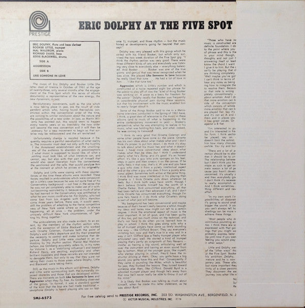 Eric Dolphy - At The Five Spot Volume 2 (Vinyl, LP, Album, Reissue, Stereo) Very Good Plus (VG+) / Very Good Plus (VG+)