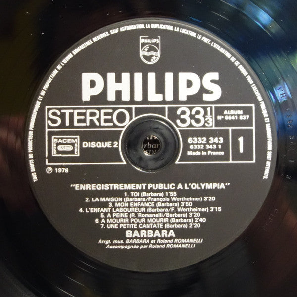 Barbara (5) - Les Insomnies / Enregistrement Public A L'Olympia (2xVinyl, LP, Album, Reissue) Very Good (VG) / Good Plus (G+)
