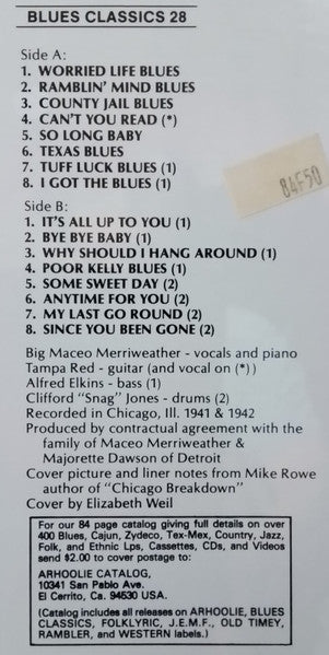 Big Maceo - The King Of Chicago Blues Piano Volume One (Vinyl, LP, Compilation) Very Good Plus (VG+) / Very Good (VG)