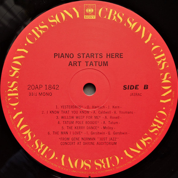 Art Tatum - Piano Starts Here (Vinyl, LP, Compilation, Reissue, Mono) Very Good Plus (VG+) / Very Good Plus (VG+)