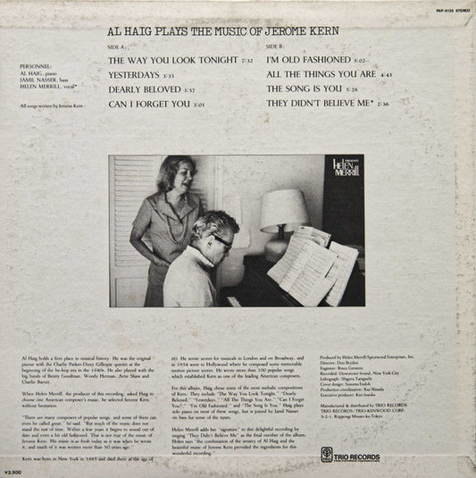 Al Haig - Al Haig Plays The Music Of Jerome Kern (Vinyl, LP, Album, Stereo) Very Good Plus (VG+) / Very Good Plus (VG+)