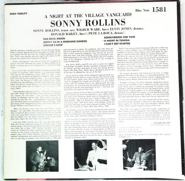 Sonny Rollins - A Night At The "Village Vanguard" (Vinyl, LP, Album, Mono, Reissue) Good Plus (G+) / Very Good Plus (VG+)
