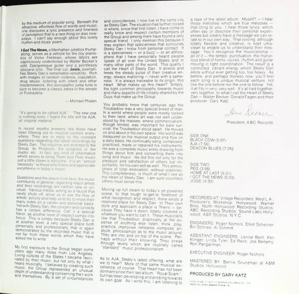 Steely Dan - Aja (Vinyl, LP, Album, Promo, Stereo) Very Good (VG) / Good Plus (G+)
