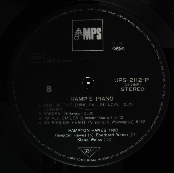 Hampton Hawes - Hamp's Piano (Vinyl, LP, Album, Reissue) Very Good Plus (VG+) / Very Good (VG)