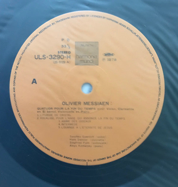 Olivier Messiaen - Quatuor Pour La Fin Du Temps (Vinyl, LP, Limited Edition, Stereo) Very Good Plus (VG+) / Very Good Plus (VG+)