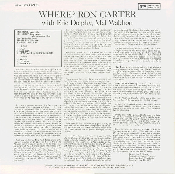 Ron Carter - Where? (Vinyl, LP, Album, Reissue, Stereo) Very Good Plus (VG+) / Very Good Plus (VG+)