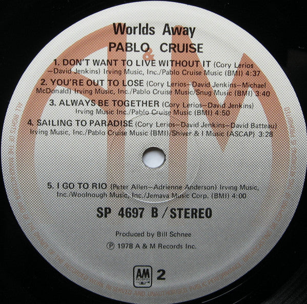 Pablo Cruise - Worlds Away (Vinyl, LP, Album) Very Good (VG) / Very Good Plus (VG+)