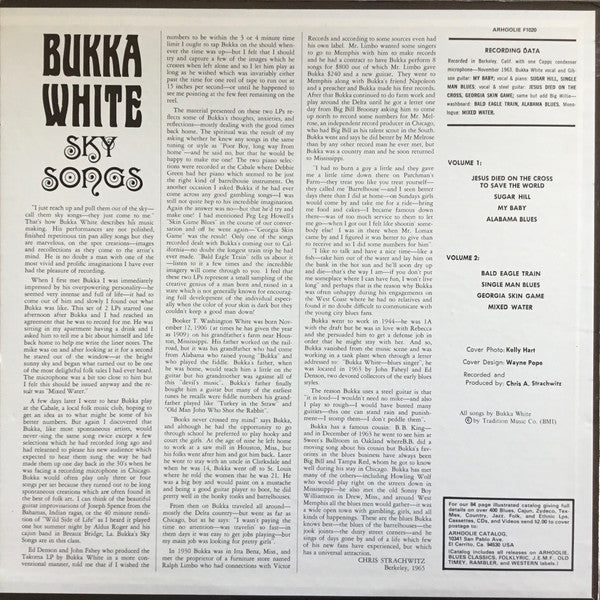 Bukka White - Sky Songs Vol. 2 (Vinyl, LP, Album, Reissue) Very Good Plus (VG+) / Very Good (VG)
